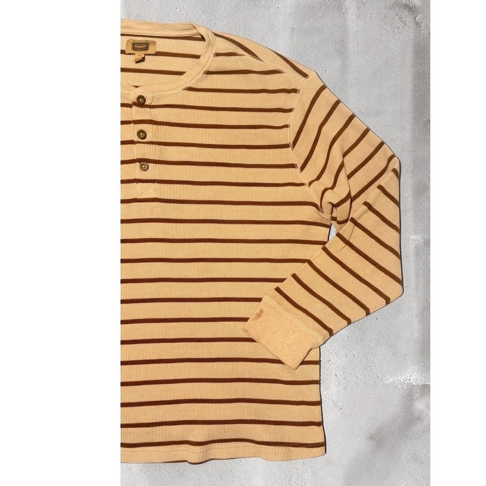 Foundry Supply Co Mens 3XL Henley Shirt Tan Brown Striped Waffle Thermal Cotton - Picture 5 of 11